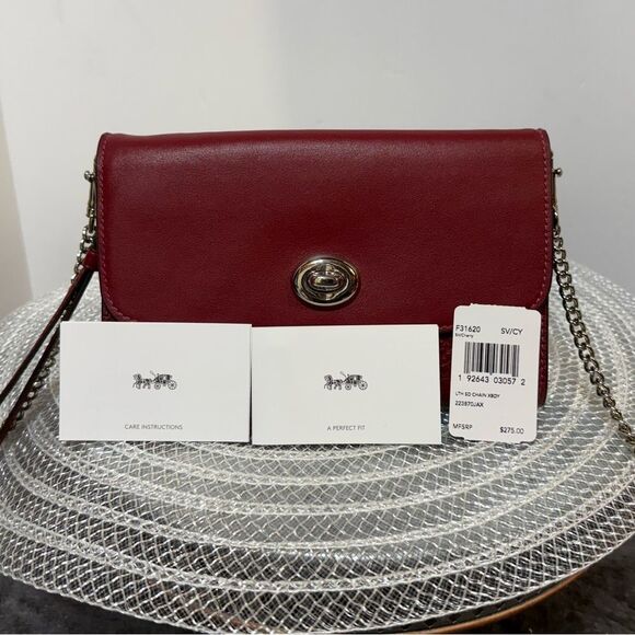 Coach Leather Chain Crossbody in Cherry Red/Silver NWT - Picture 5 of 16